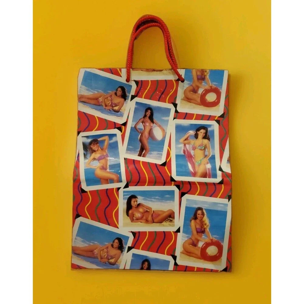 Vtg Gift Bag Swimsuit Model 90s Retro Beach Bikini Babe Pinup Girl Carlton Cards